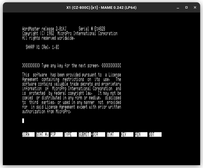 WordMaster on Sharp X1 CP/M-80 2.2