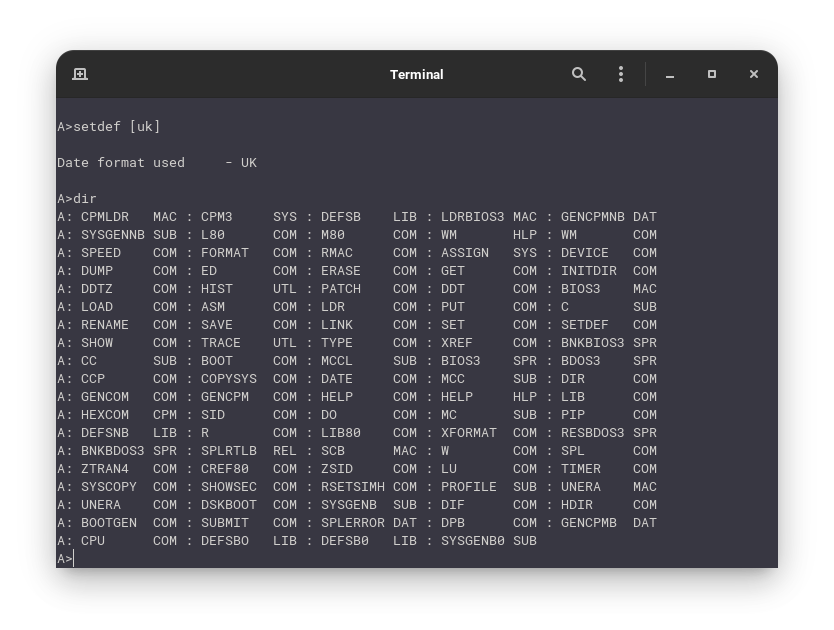 List of Files in CP/M-80 3.0