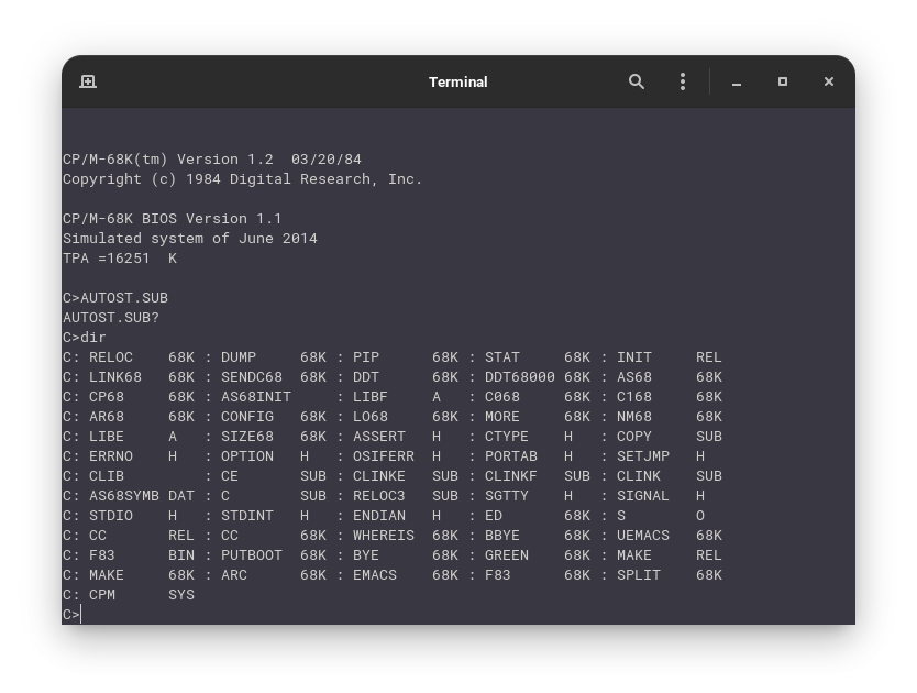 List of Files in CP/M-68k