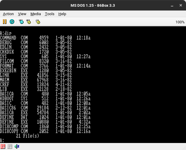 MS DOS 1.25 on 86Box