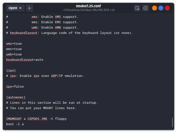 Editing the DOSBox config file