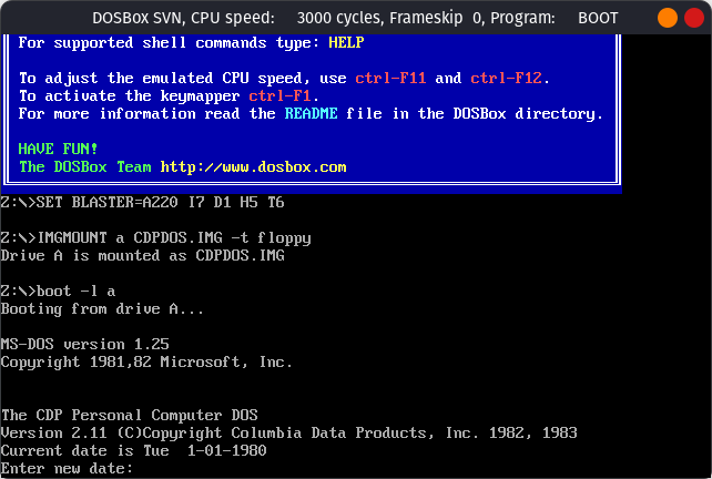 MS DOS 1.25 on DOSBox