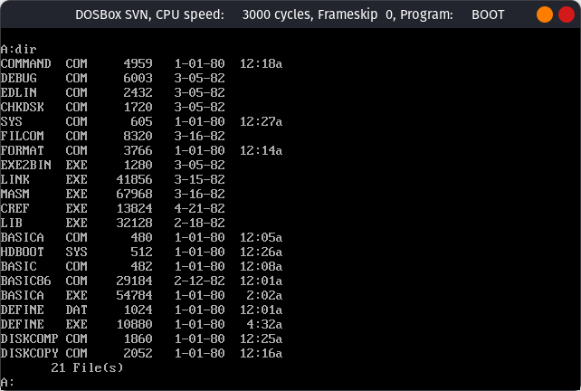 List of files in MS DOS 1.25