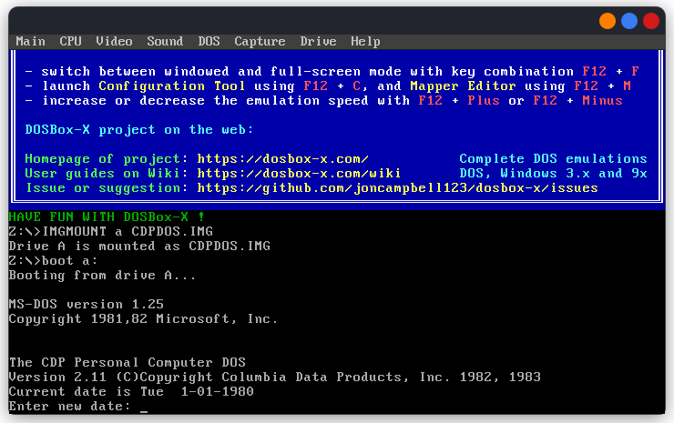 MS DOS 1.25 on DOSBox-X