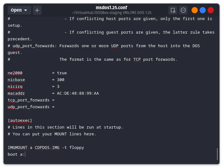 Editing the default DOSBox-Staging config file