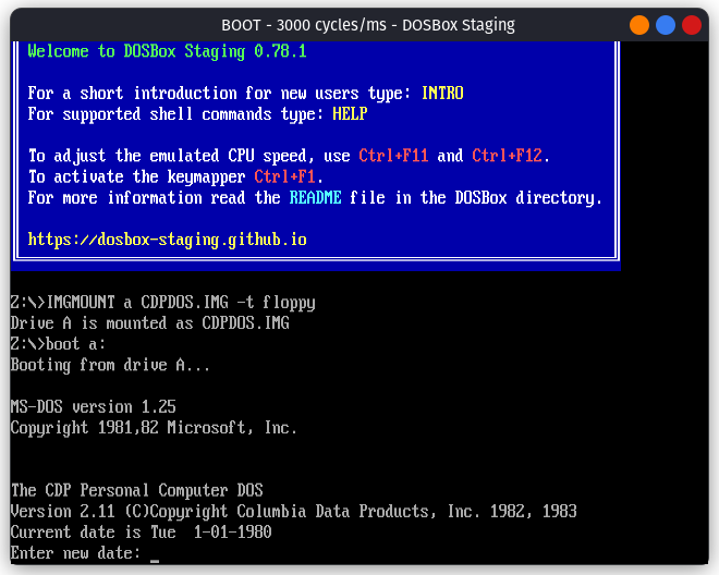 MS DOS 1.25 on DOSBox-Staging