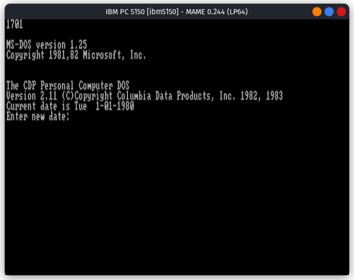 MS DOS 1.25 on MAME