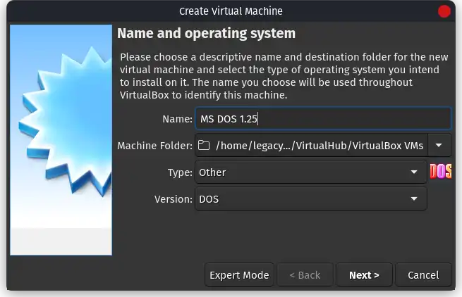 VirtualBox New VM Wizard Step - 1