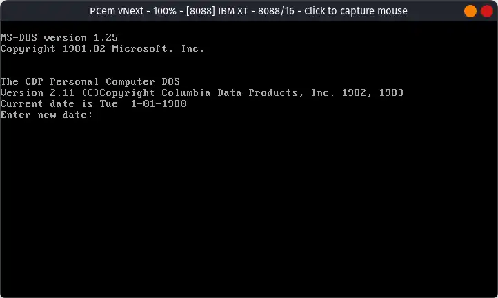 MS DOS 1.25 on PCem