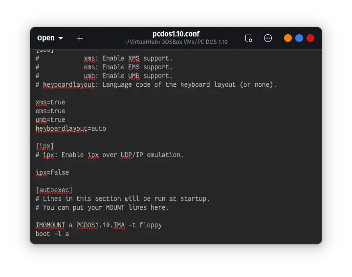 DOSBox config file for PC DOS 1.10
