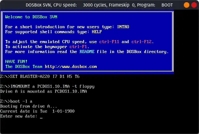 PC DOS 1.10 on DOSBox