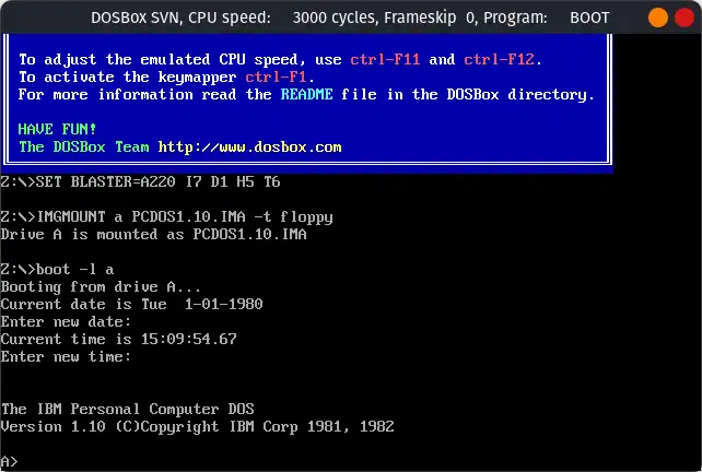 PC DOS 1.10 on DOSBox