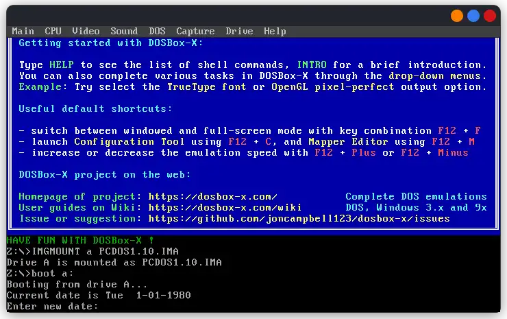 PC DOS 1.10 on DOSBox-X