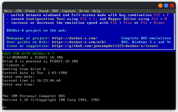 PC DOS 1.10 on DOSBox-X