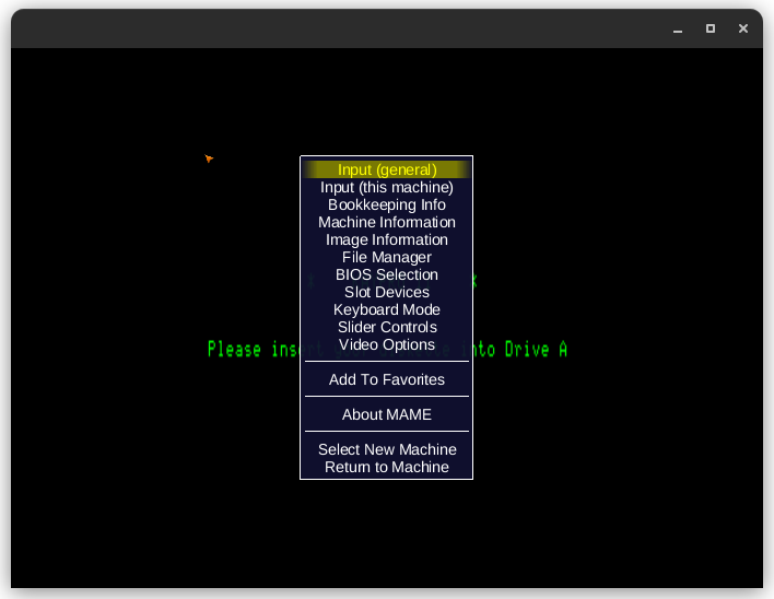 Emulator main menu