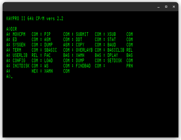 List of files in KAYPRO II CP/M-80 2.2