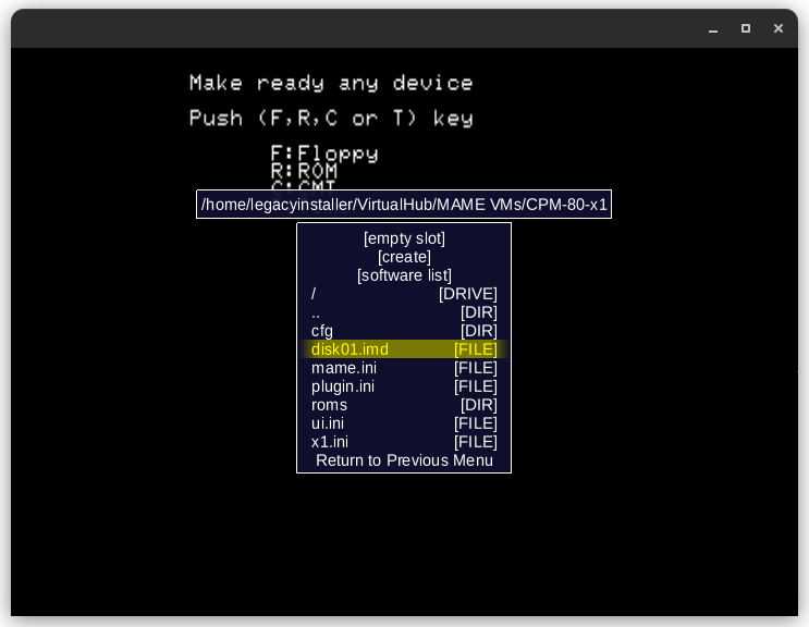 Sharp X1 floppy disk image chooser